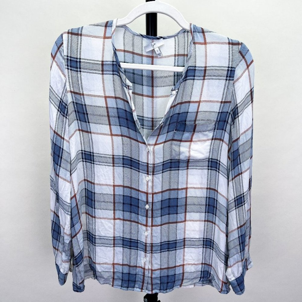 Joie Silk Plaid Button Down shirt